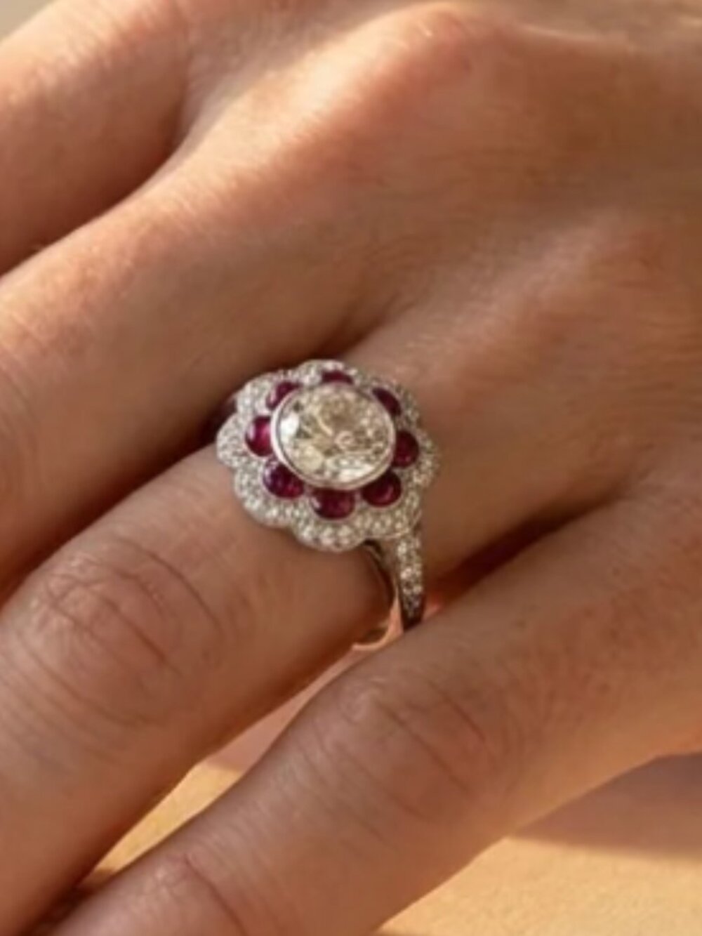 Art Deco Platinum Diamond & Ruby Engagement Spectacular Ring